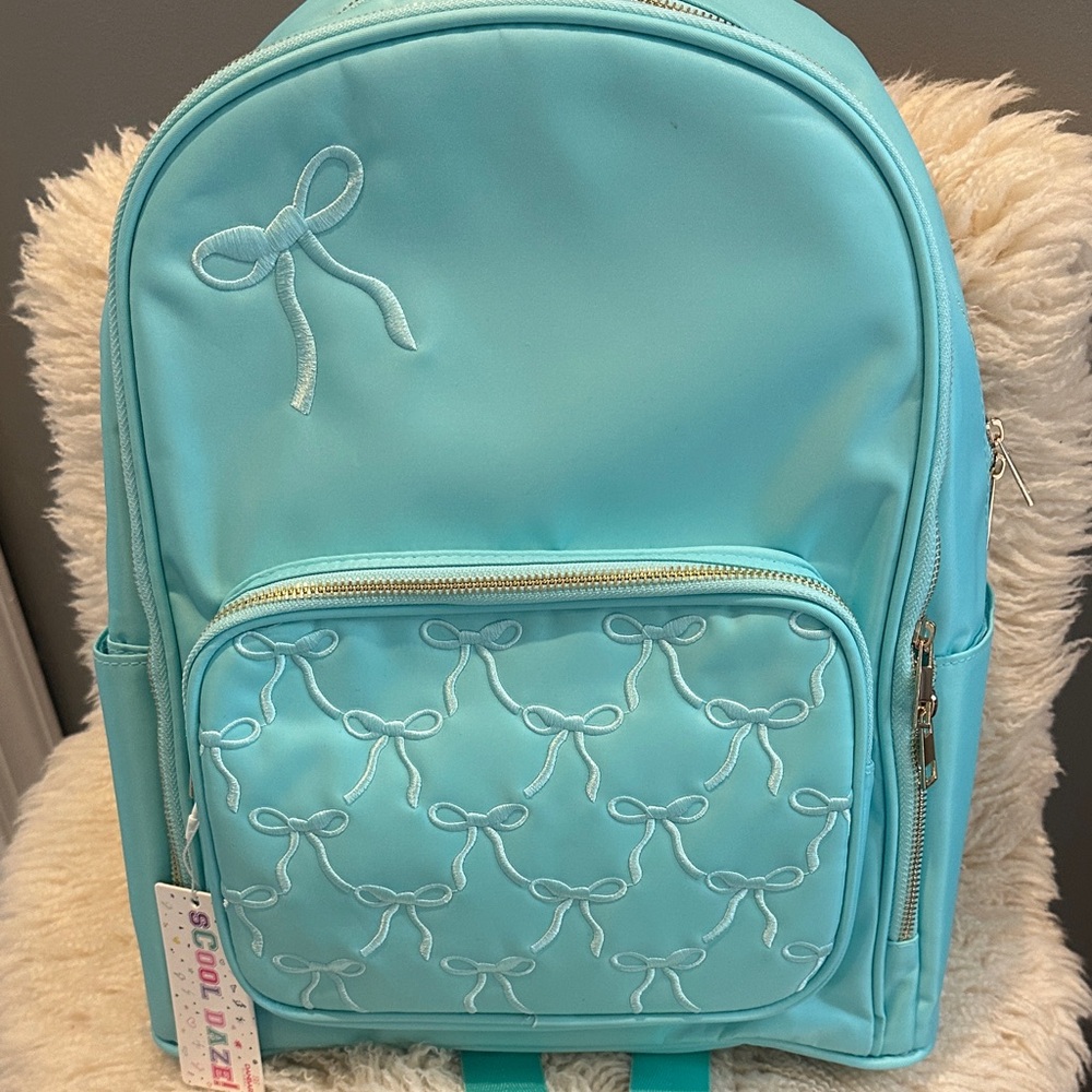 Aqua Blue Kids Backpack with Bow Design